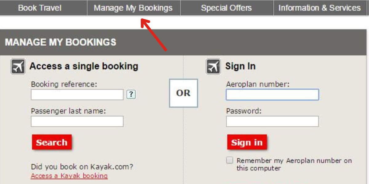 Manage Air Canada Booking