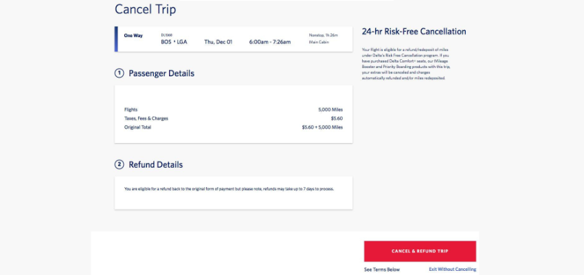 Delta Cancellation Policy within 24 hours
